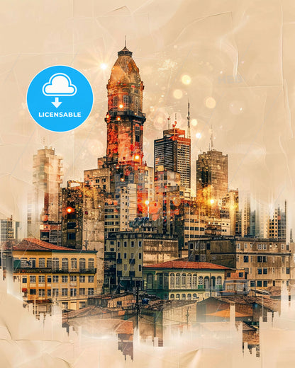 Santo Andre City Skyline Double Exposure Composite Art - A city skyline with many buildings
