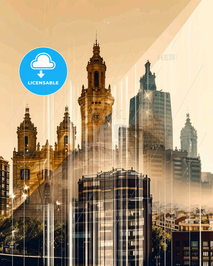 Sants-Montjuic Skyline Poster: Heritage and Modernity - A city skyline with a tower and towers