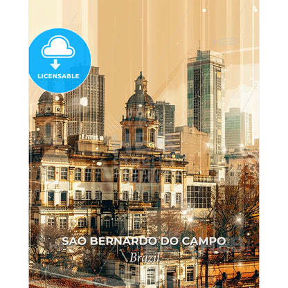 Sao Bernardo do Campo Skyline Art Poster - A city skyline with many tall buildings - Square format print template