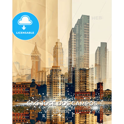 Sao Jose dos Campos - City Skylines with Local Landmarks - A city skyline with many buildings - Square format print template