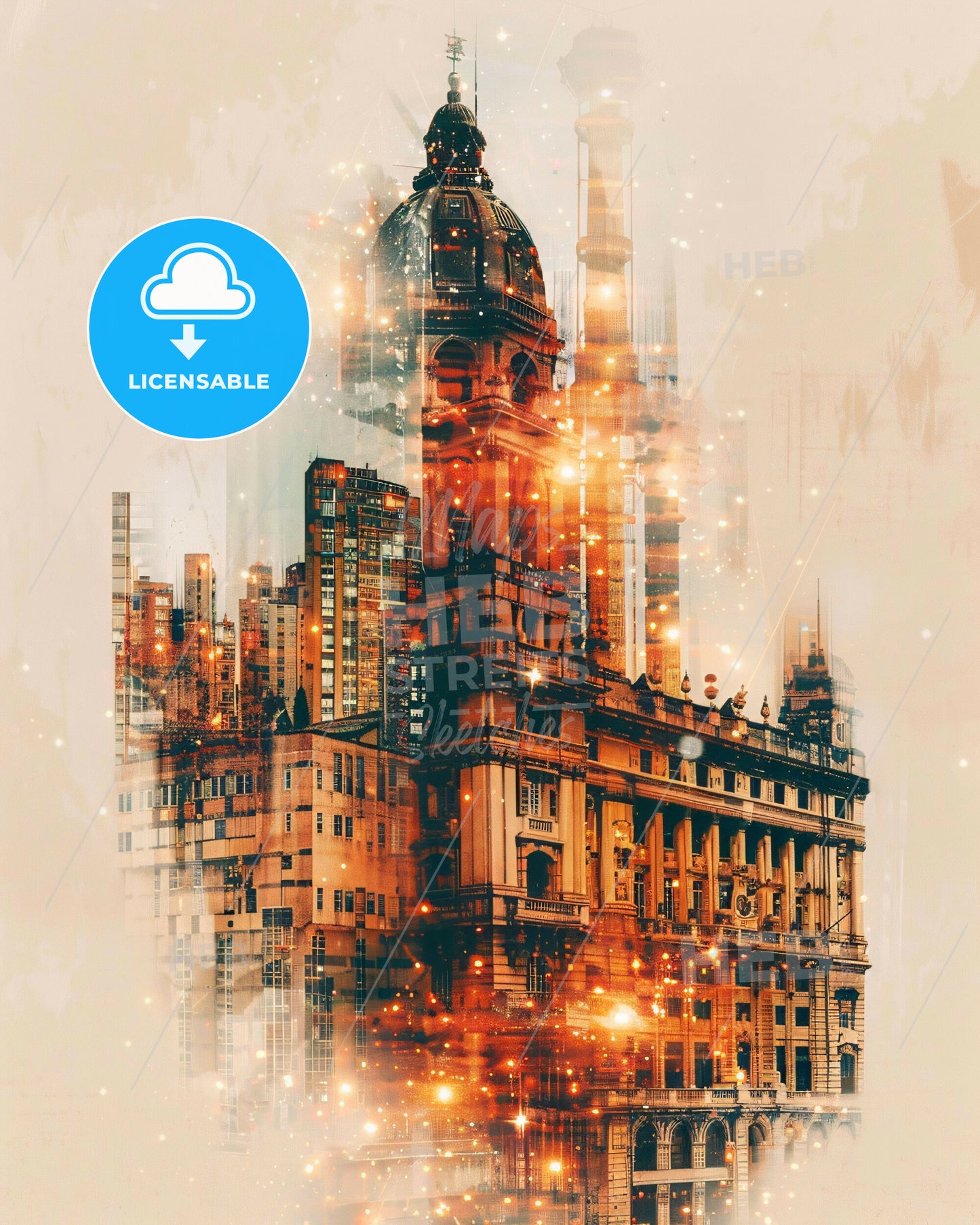 Sao Luis Double Exposure City Skyline Poster Art - A city skyline with many buildings