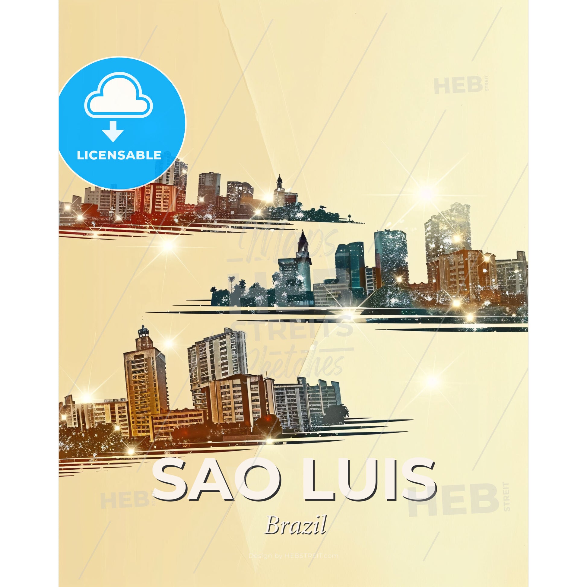 Sao Luis: Vibrant Skyline and Architecture Tapestry - A group of buildings with lights - Square format print template