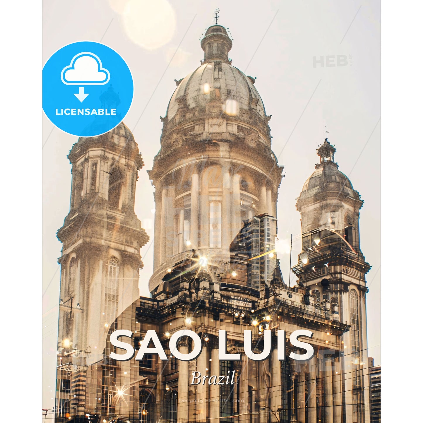 Sao Luis City Skyline Composite Poster - A large building with towers and lights - Square format print template