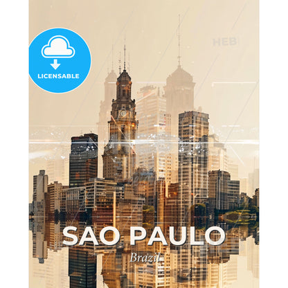 Sao Paulo City Skyline Double Exposure Composite Art - A city skyline with many tall buildings - Square format print template