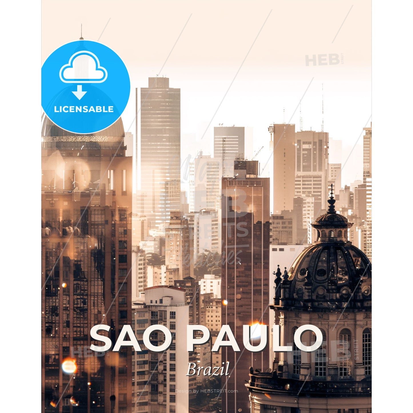 Sao Paulo City Skyline Stars Poster - A city skyline with tall buildings - Square format print template