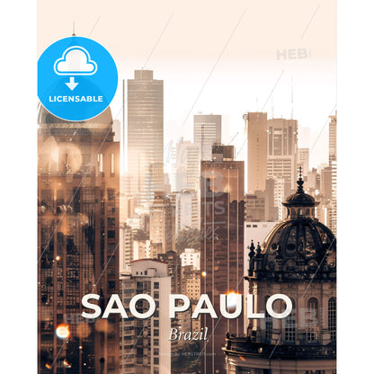Sao Paulo City Skyline Stars Poster - A city skyline with tall buildings - Square format print template