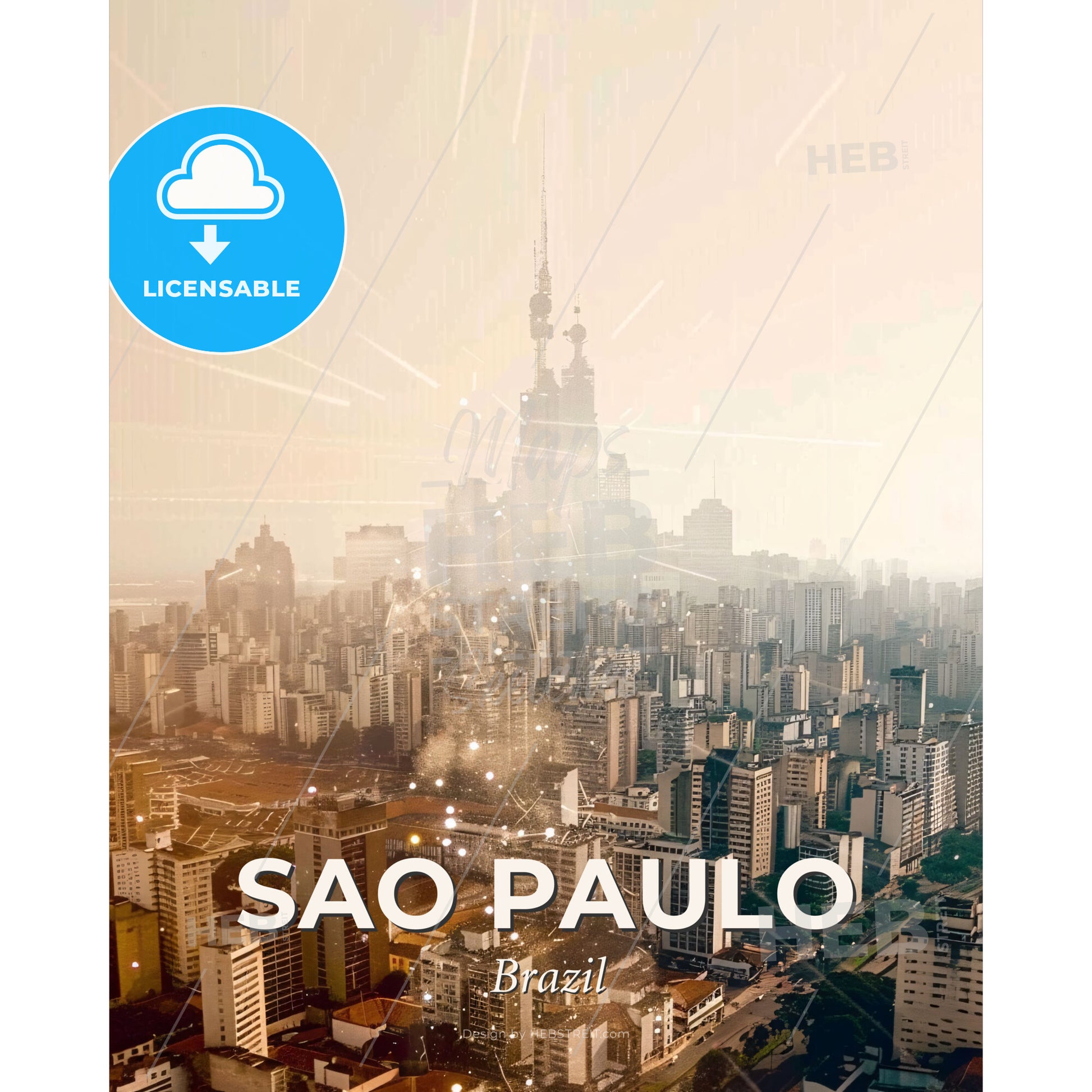 Sao Paulo City Skyline Icon Collage Poster - A city with many tall buildings - Square format print template