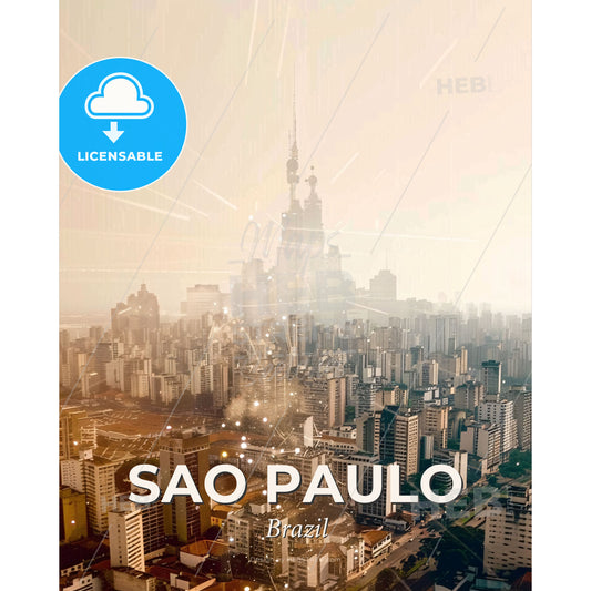 Sao Paulo City Skyline Icon Collage Poster - A city with many tall buildings - Square format print template