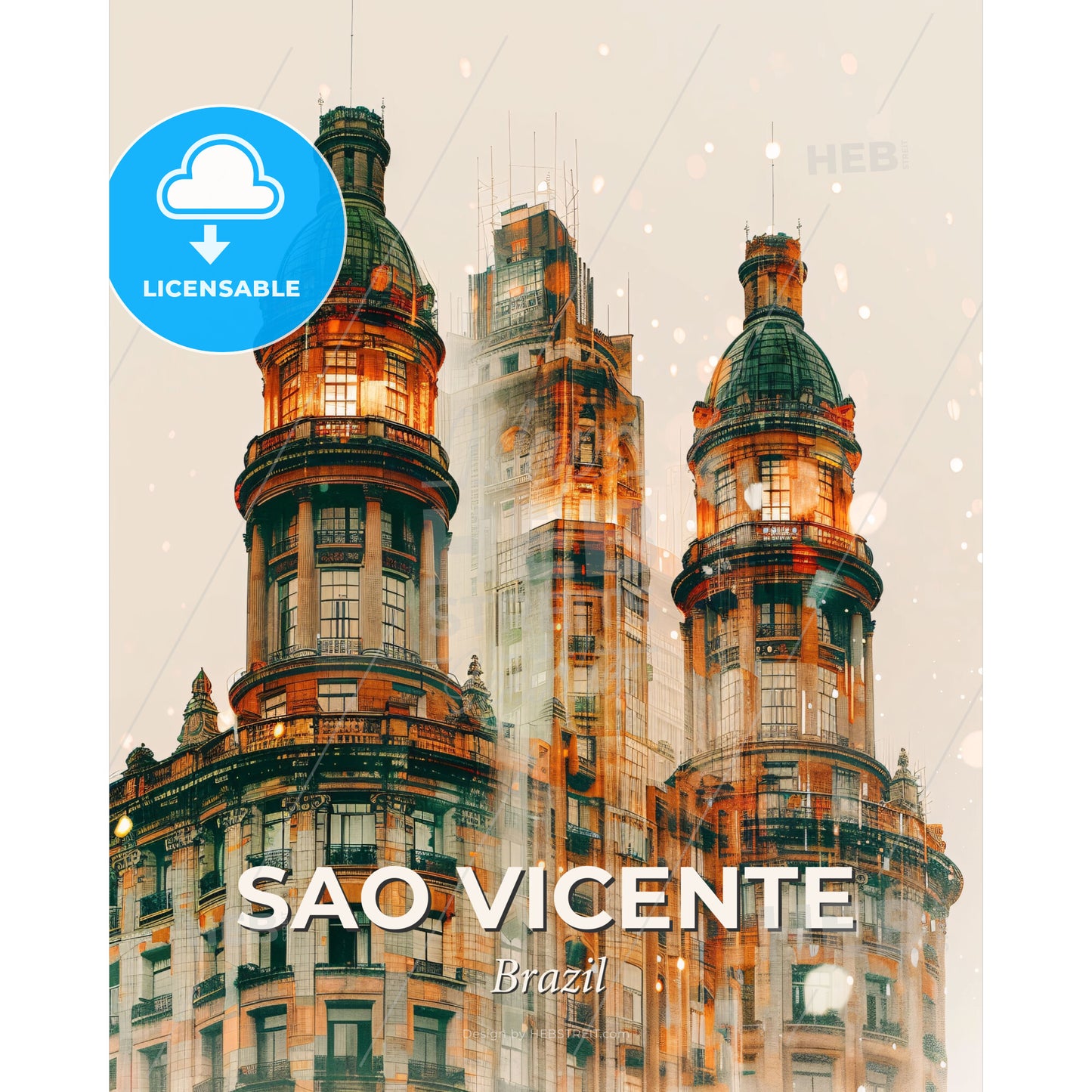 Sao Vicente Skyline Double Exposure City Poster - A tall building with many windows - Square format print template