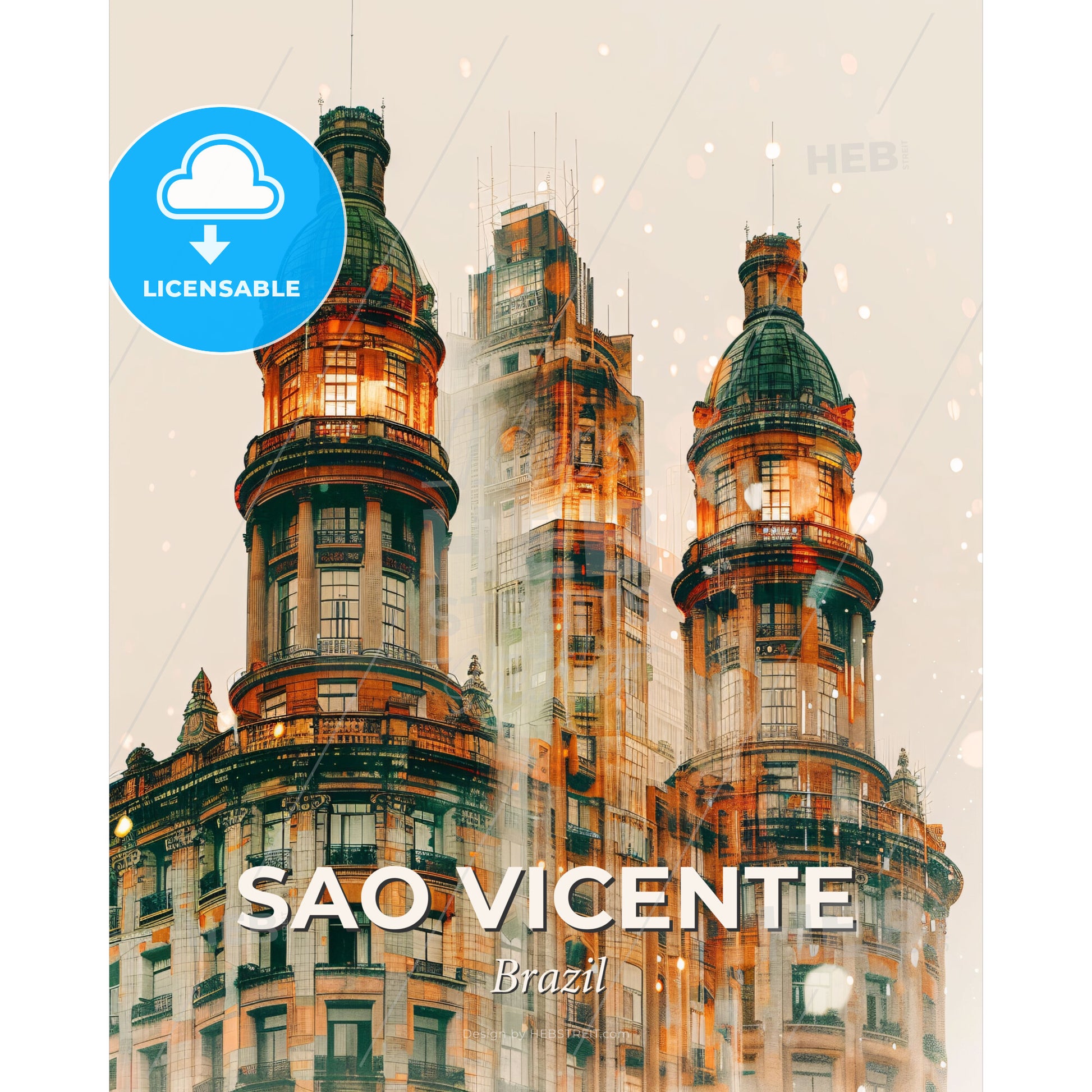 Sao Vicente Skyline Double Exposure City Poster - A tall building with many windows - Square format print template
