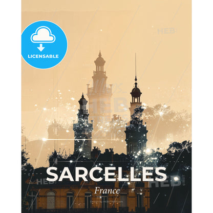 Sarcelles Skyline Silhouette Composite Art Print - A building with towers and trees - Square format print template