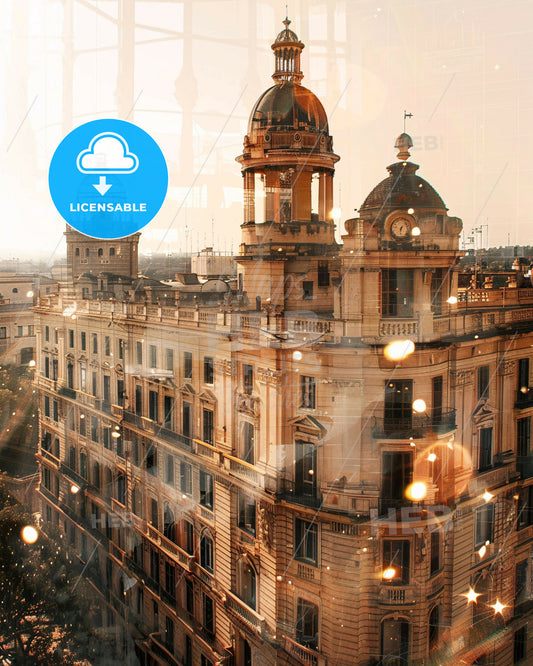 Sardinia, Italy: Double Exposure Skyline Art - A building with a clock tower