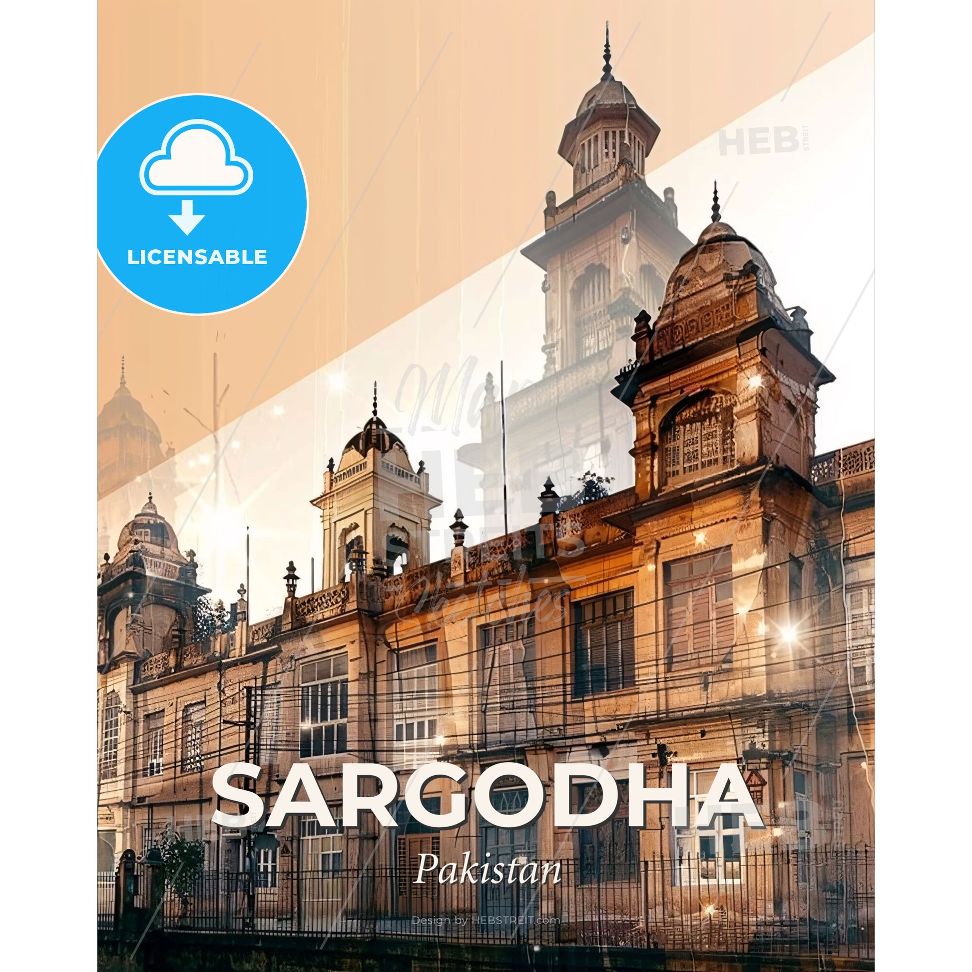 Sargodha: Tradition and Future United - A building with a tower - Square format print template
