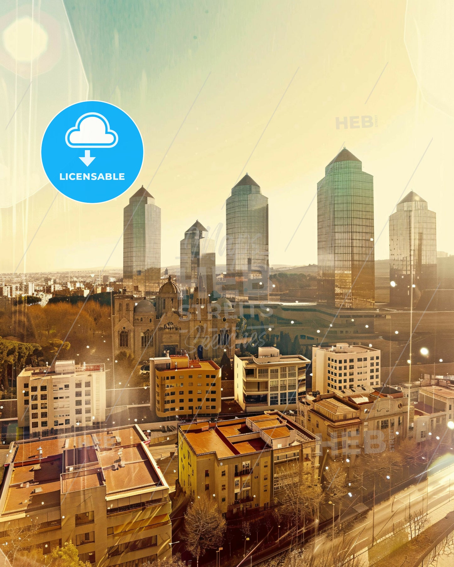 Catalonian Architectural Skyline Poster - A city with many tall buildings