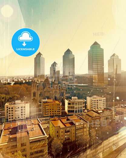 Catalonian Architectural Skyline Poster - A city with many tall buildings