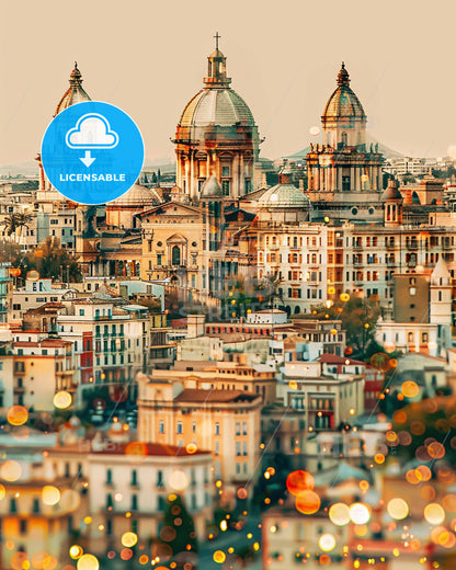 Sassari City Skyline Double Exposure Art Poster - A city with many buildings