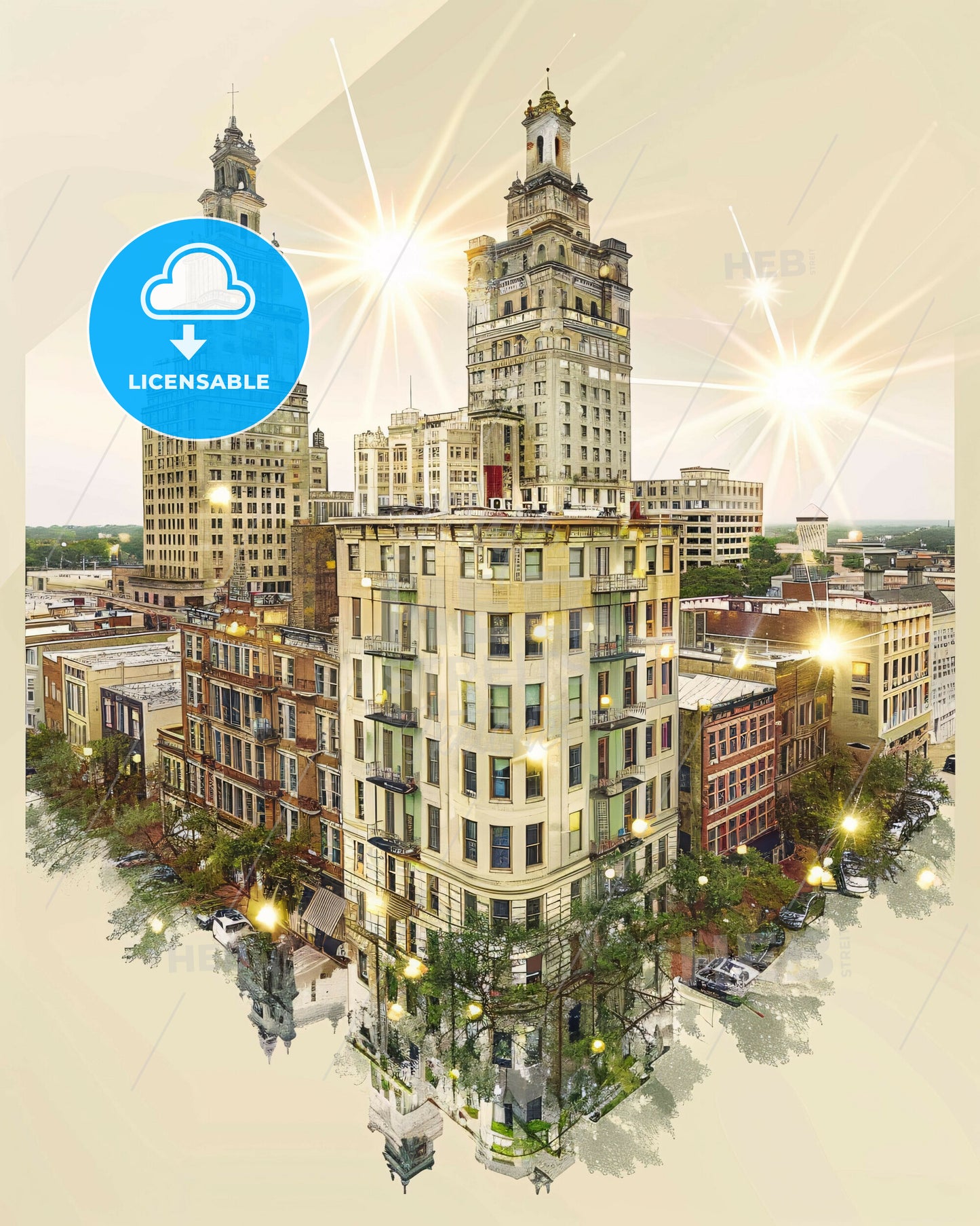 Savannah City Skyline Double Exposure Poster - A city with many tall buildings