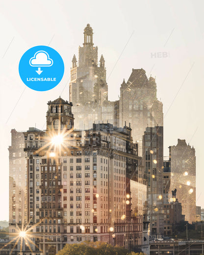 Savannah Double Exposure City Skyline Composite Art - A city skyline with many buildings