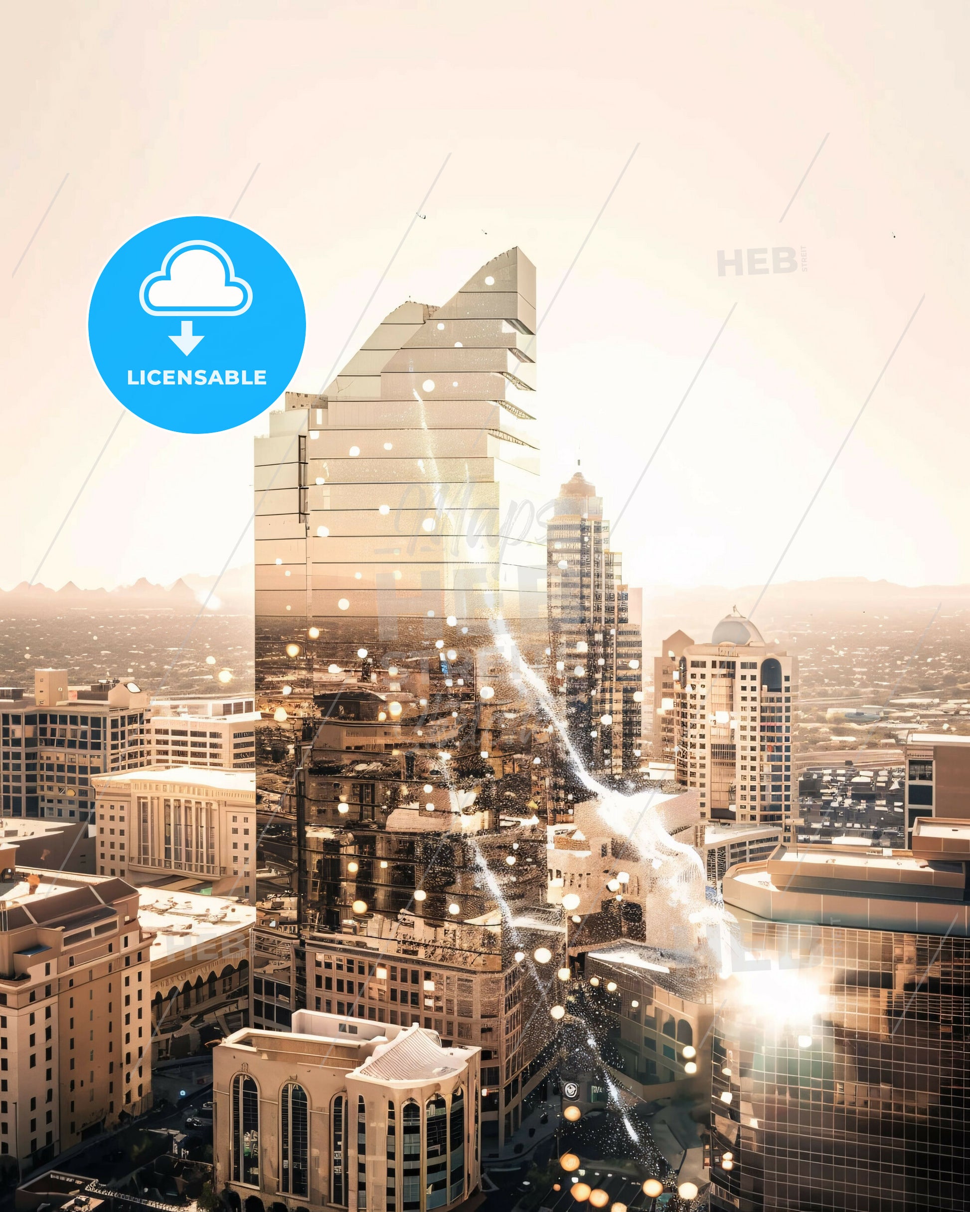 Scottsdale Skyline Double Exposure Art Poster - A city with many tall buildings