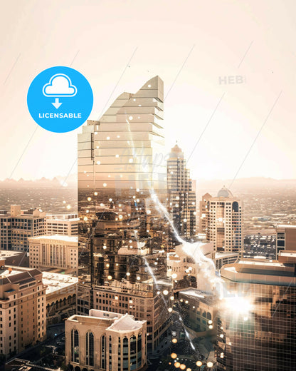 Scottsdale Skyline Double Exposure Art Poster - A city with many tall buildings