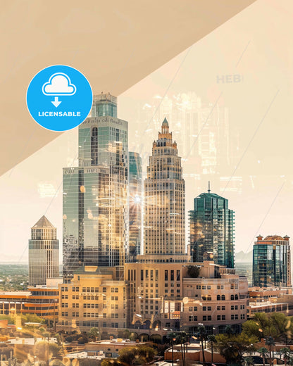 Scottsdale Skyline Double Exposure Composite Art - A city skyline with many tall buildings