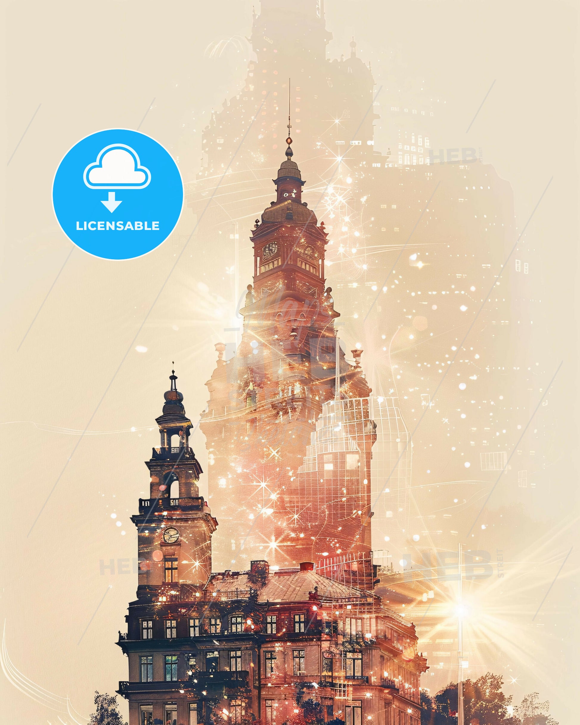 Sodertalje Sweden Skyline Art Poster - A large building with a tower and a building with a tower