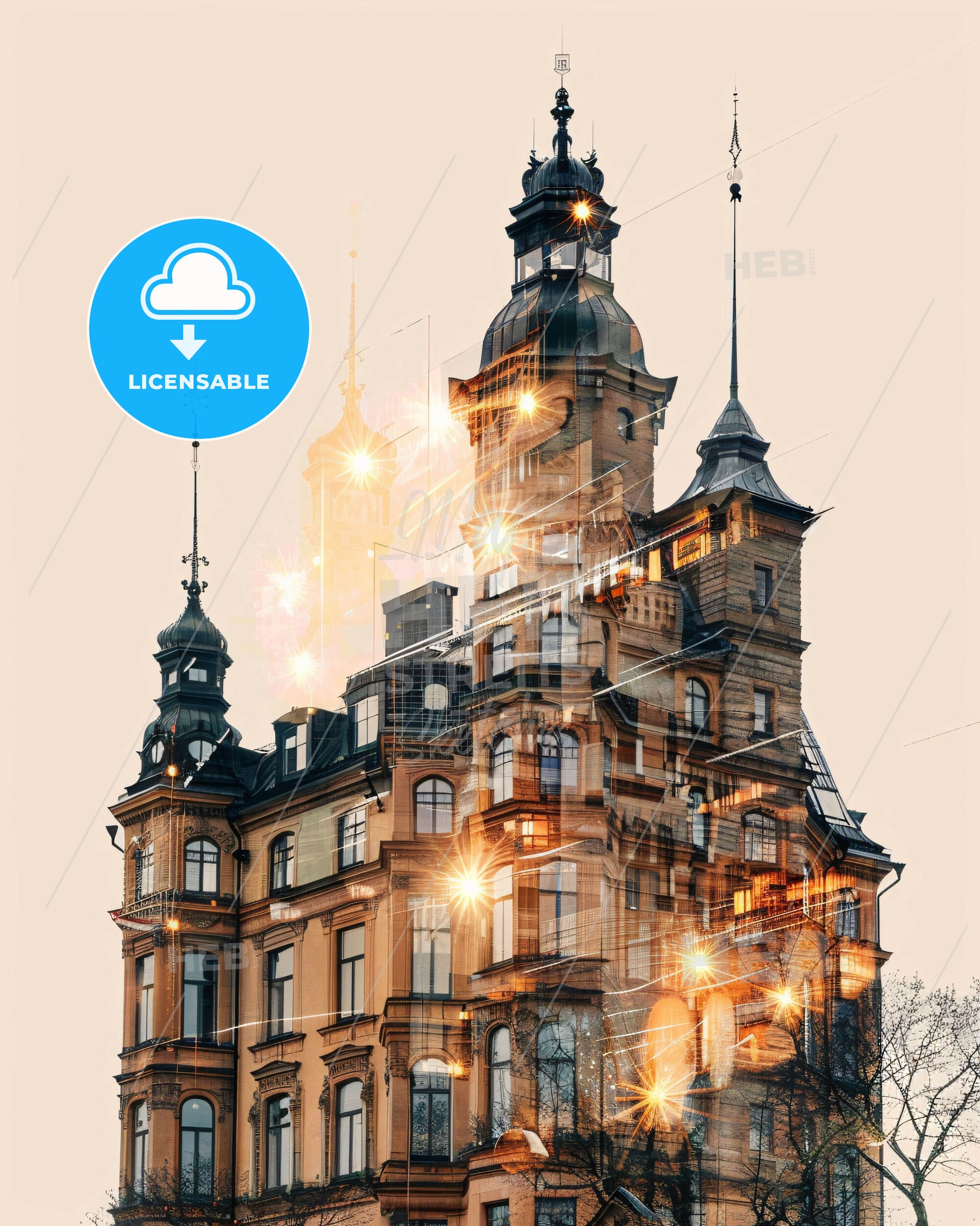 Södertälje Skyline Night Dreamy Poster Art - A building with many windows