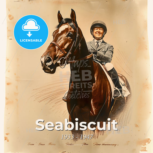 Seabiscuit, 1933 - 1947, American racehorse - A Man Riding A Horse Print Template