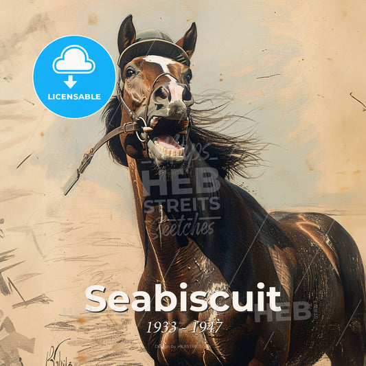 Seabiscuit, 1933 - 1947, American racehorse - A Horse With A Hat Print Template