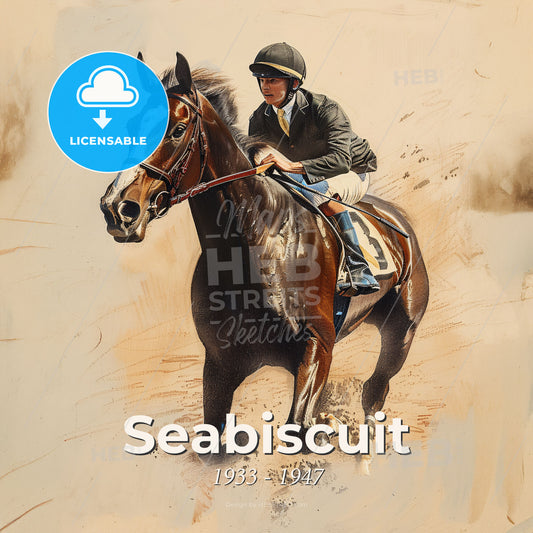 Seabiscuit, 1933 - 1947, American racehorse - A Man Riding A Horse Print Template