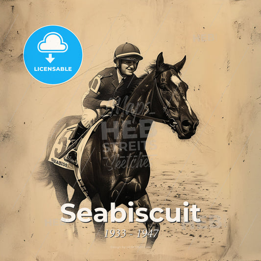 Seabiscuit, 1933 - 1947, American racehorse - A Man Riding A Horse Print Template