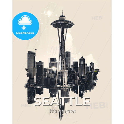 Seattle Cityscape Poster: Art with Local Flair - A space needle in Space Needle - Square format print template