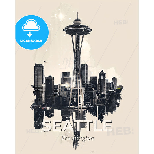 Seattle Cityscape Poster: Art with Local Flair - A space needle in Space Needle - Square format print template