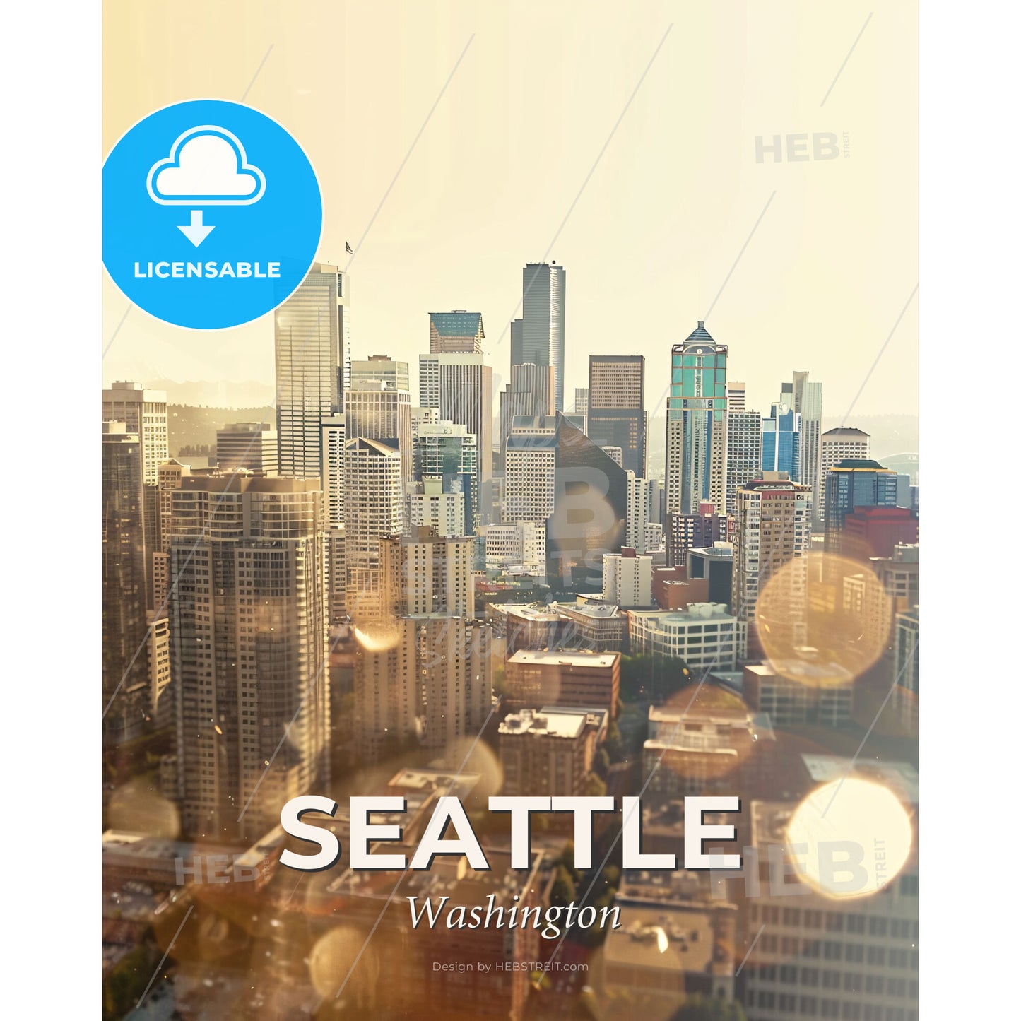 Seattle City Skyline Art Print: Local Architecture Icons - A city with many tall buildings - Square format print template