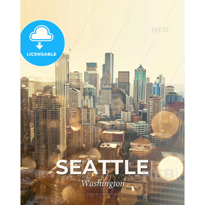 Seattle City Skyline Art Print: Local Architecture Icons - A city with many tall buildings - Square format print template