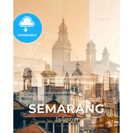 Semarang Skyline Double Exposure Poster Art - A city with many buildings - Square format print template