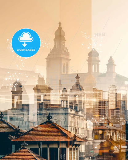 Semarang Skyline Double Exposure Poster Art - A city with many buildings