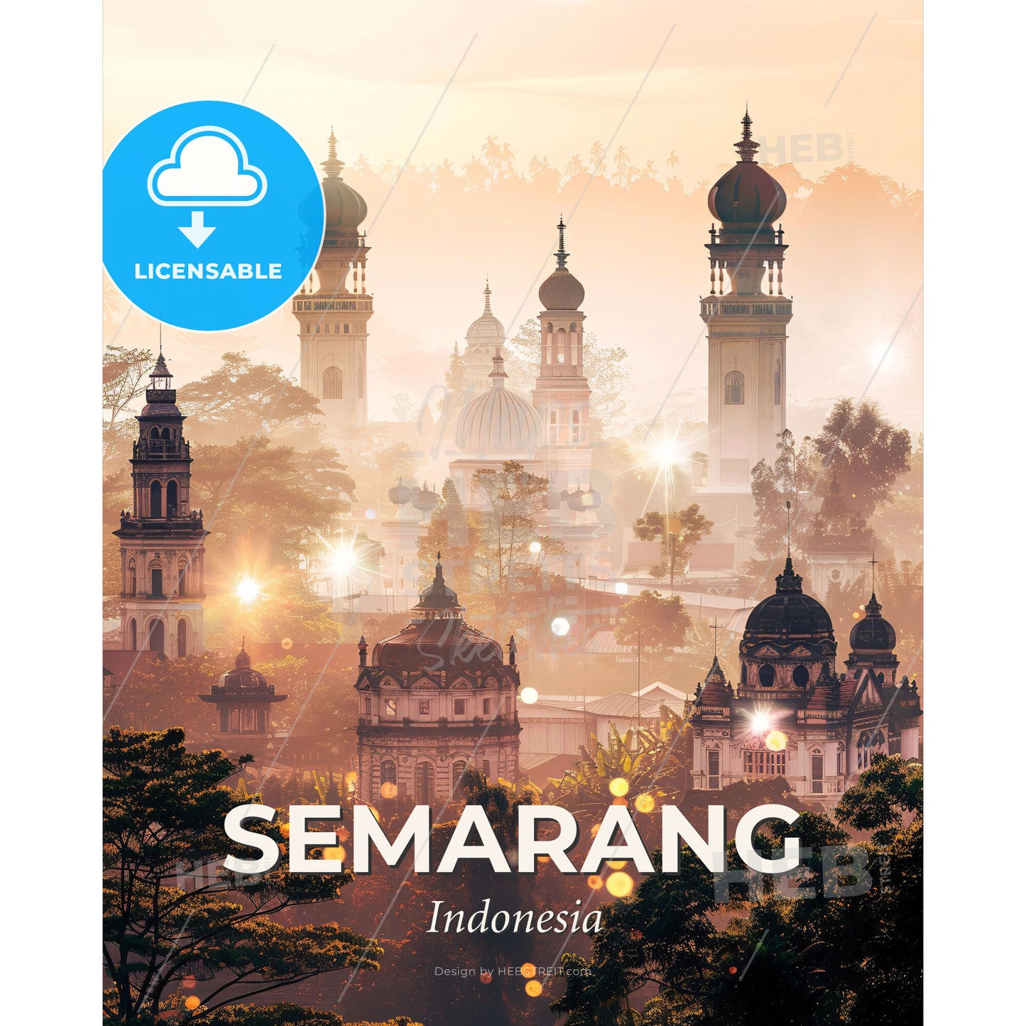 Semarang City Skyline Composite Poster Artwork - A city with many towers and trees - Square format print template