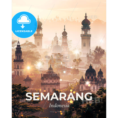 Semarang City Skyline Composite Poster Artwork - A city with many towers and trees - Square format print template
