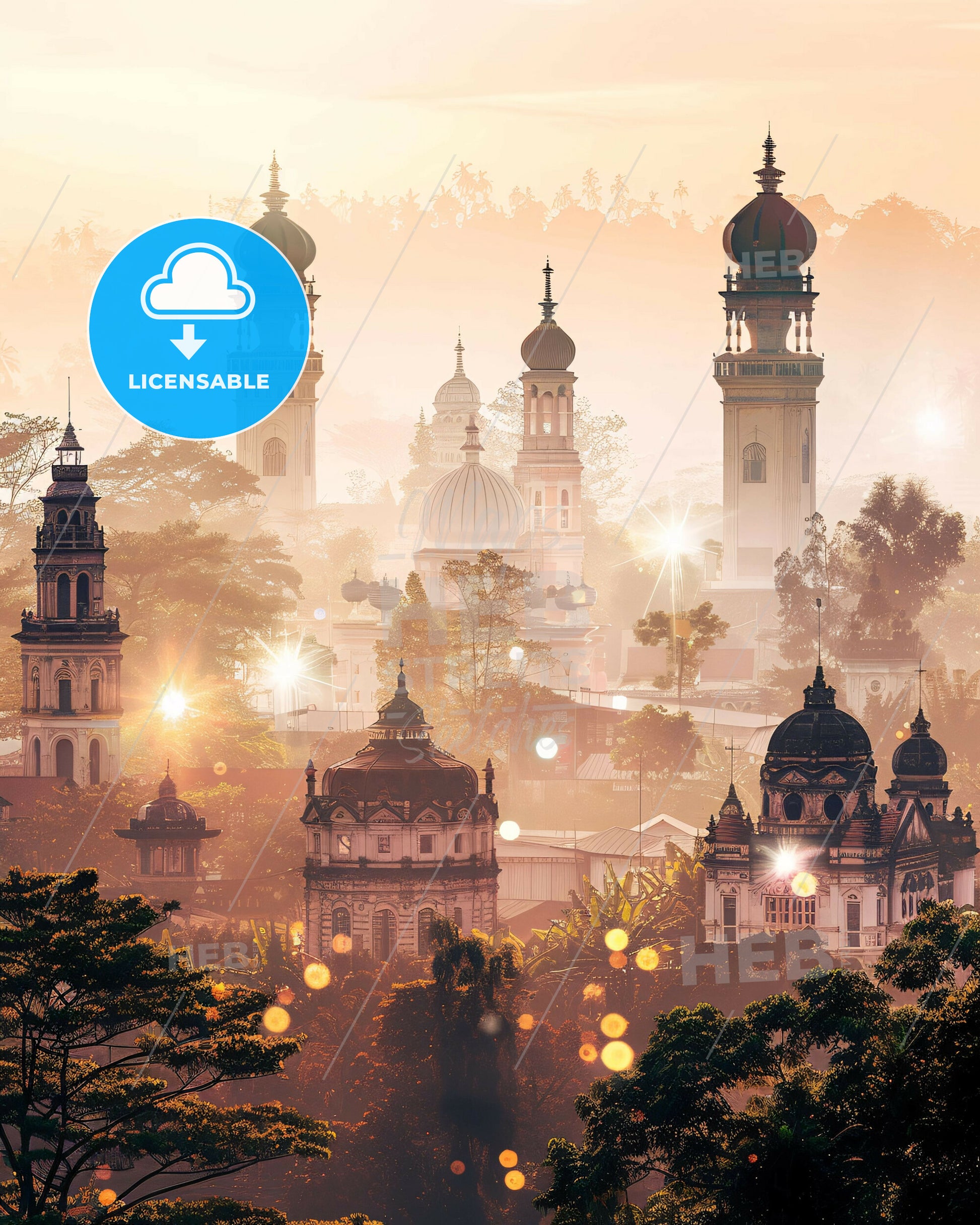 Semarang City Skyline Composite Poster Artwork - A city with many towers and trees