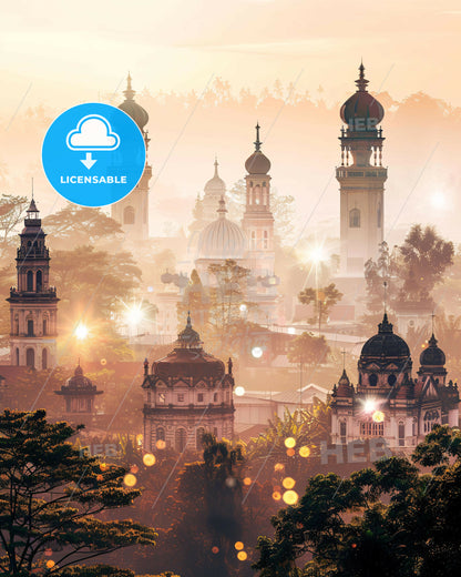 Semarang City Skyline Composite Poster Artwork - A city with many towers and trees