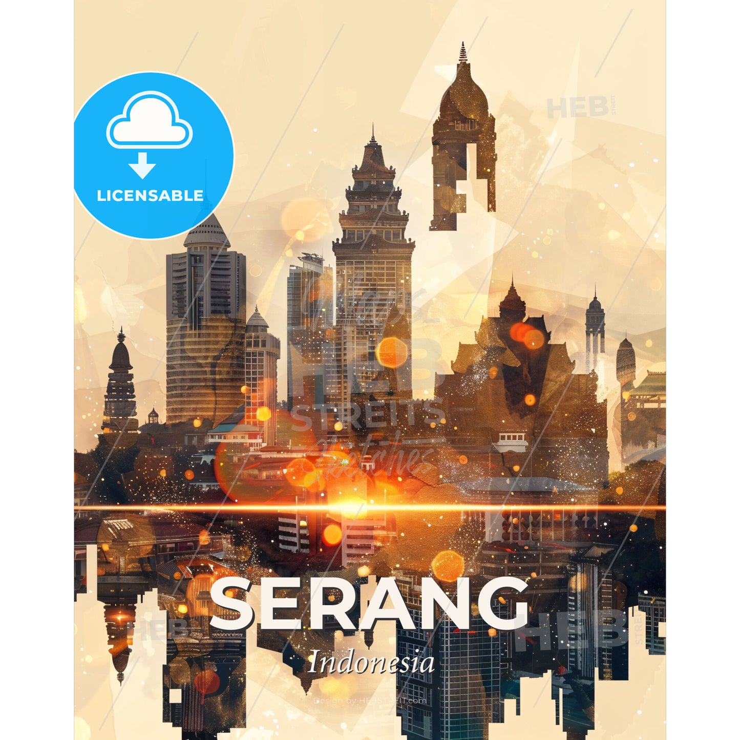 Serang Skyline Art: Local Icons in Vivid Hues - A city skyline with many tall buildings - Square format print template