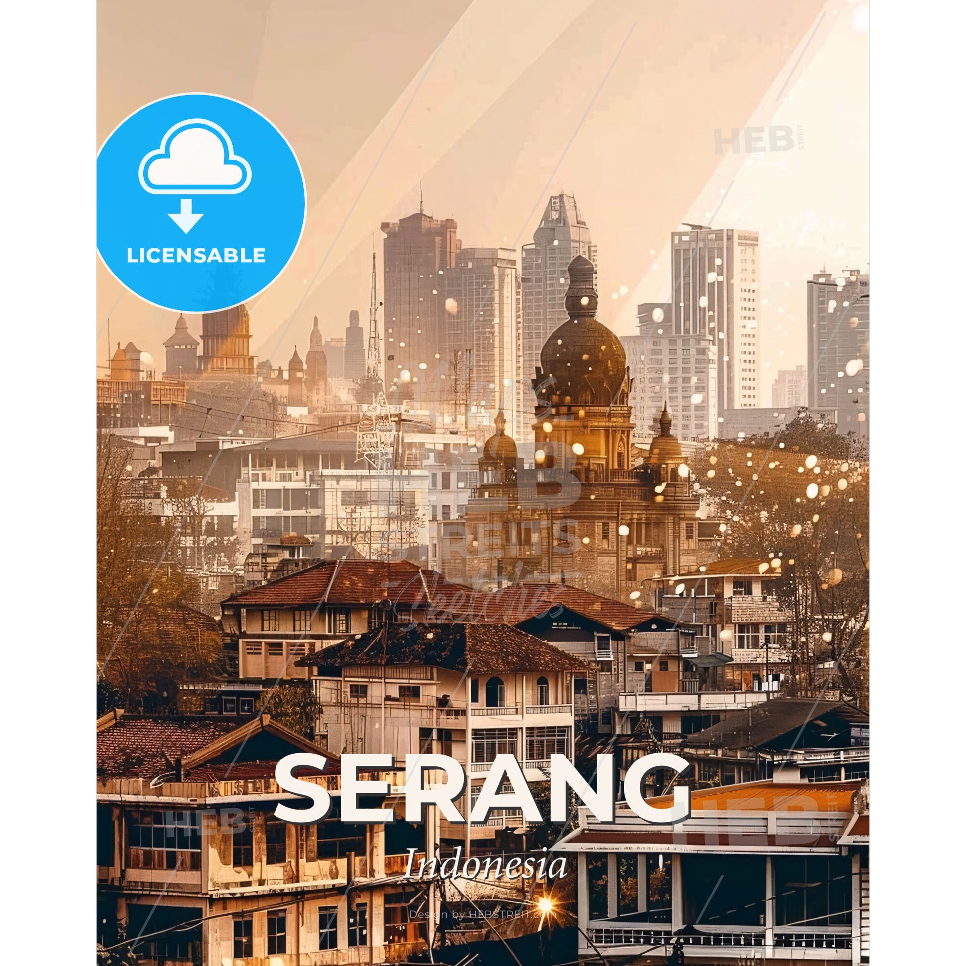 Serang Indonesia Double Exposure Icon Composite - A city with many buildings - Square format print template