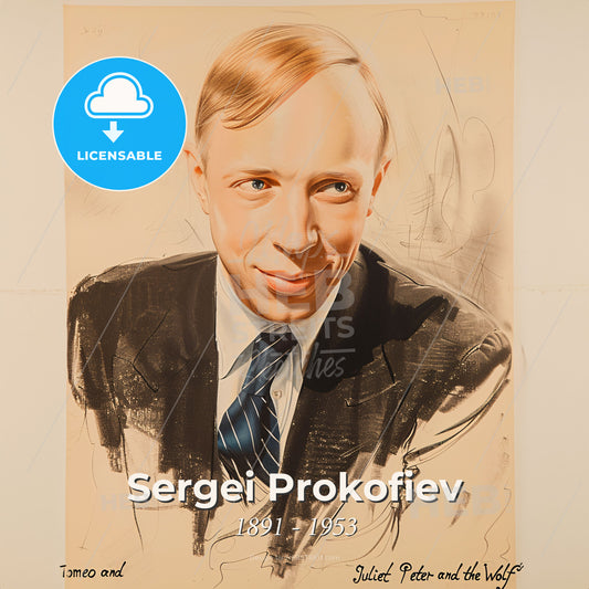 Sergei Prokofiev, 1891 - 1953, Russian composer - A Drawing Of A Man Print Template