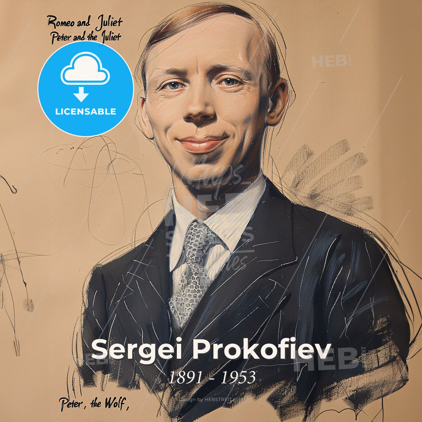 Sergei Prokofiev, 1891 - 1953, Russian composer - A Drawing Of A Man Print Template