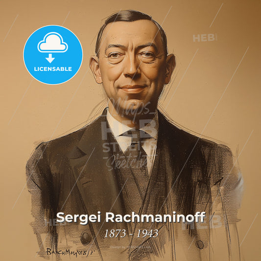 Sergei Rachmaninoff, 1873 - 1943, Russian composer and pianist - A Man In A Suit Print Template