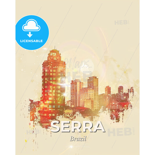Serra, Brazil: City Skyline Composite Art Wonder - A city skyline with buildings and stars - Square format print template