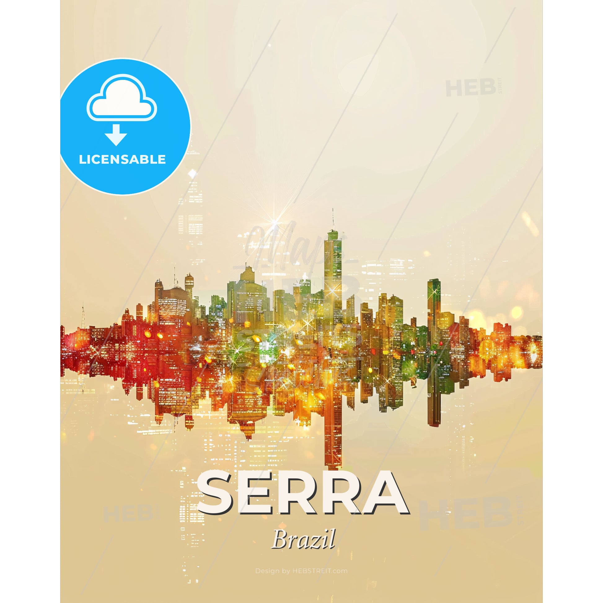 Serra Skyline Double Exposure City Lights - A city skyline with lights - Square format print template