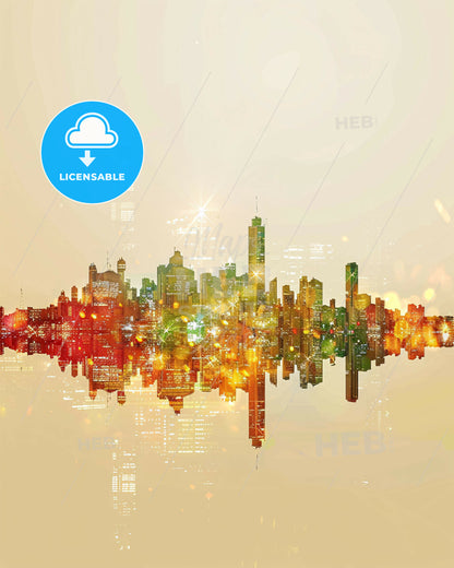 Serra Skyline Double Exposure City Lights - A city skyline with lights