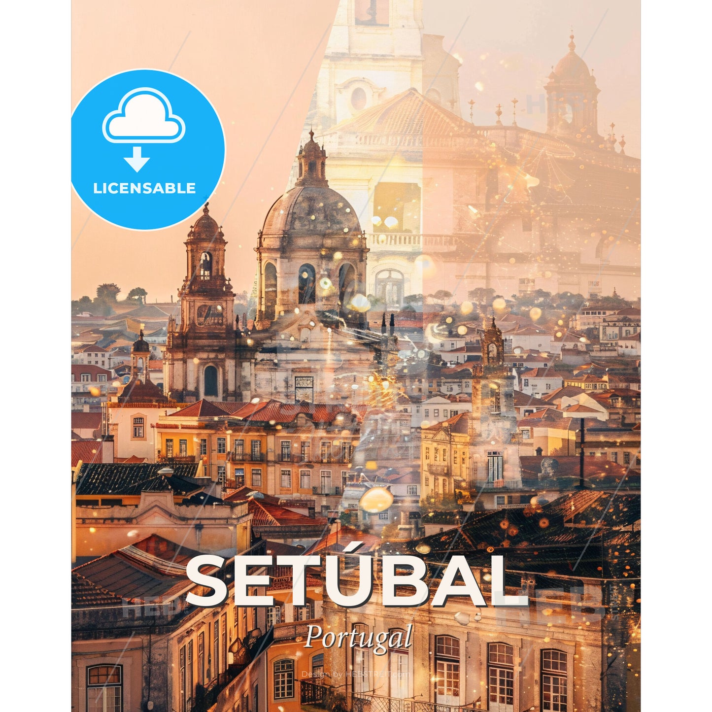 Setubal City Skyline Double Exposure Composite Art - A city with many buildings - Square format print template